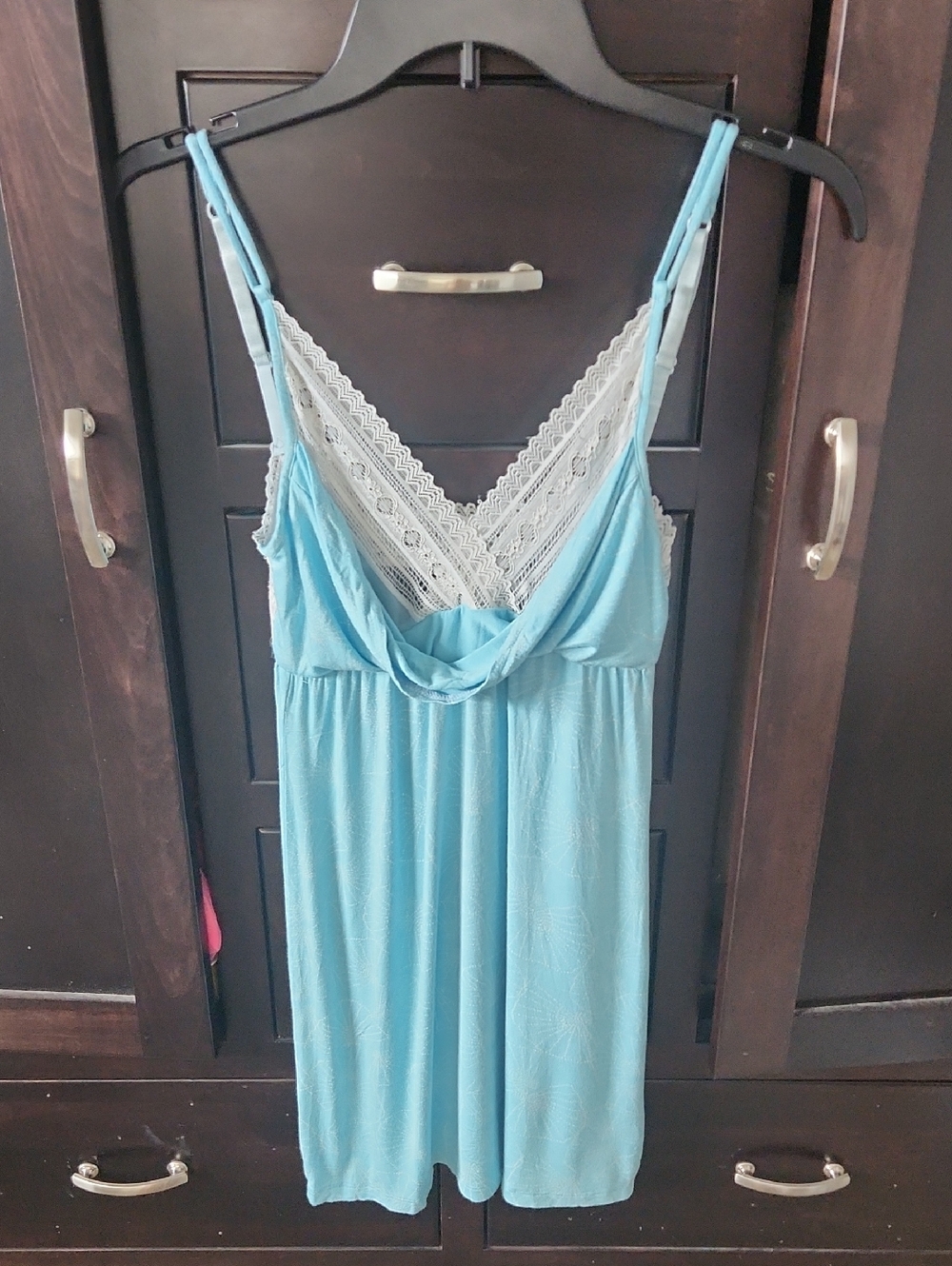 Light Blue Lace-Trim V-Back Sleep Chemise